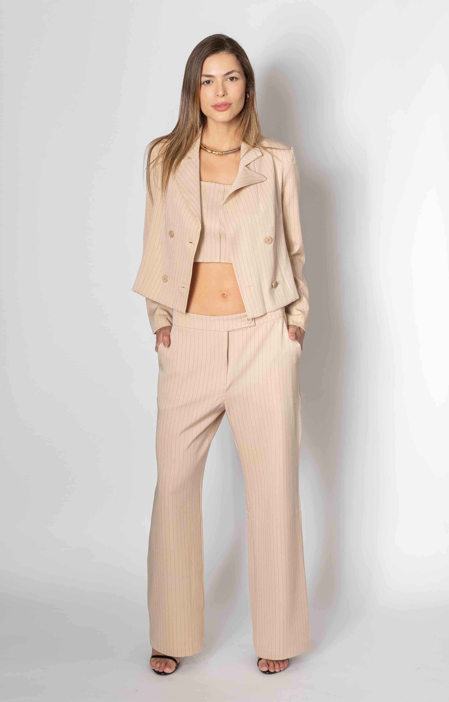 Conjunto Cropped, Blazer e Calça